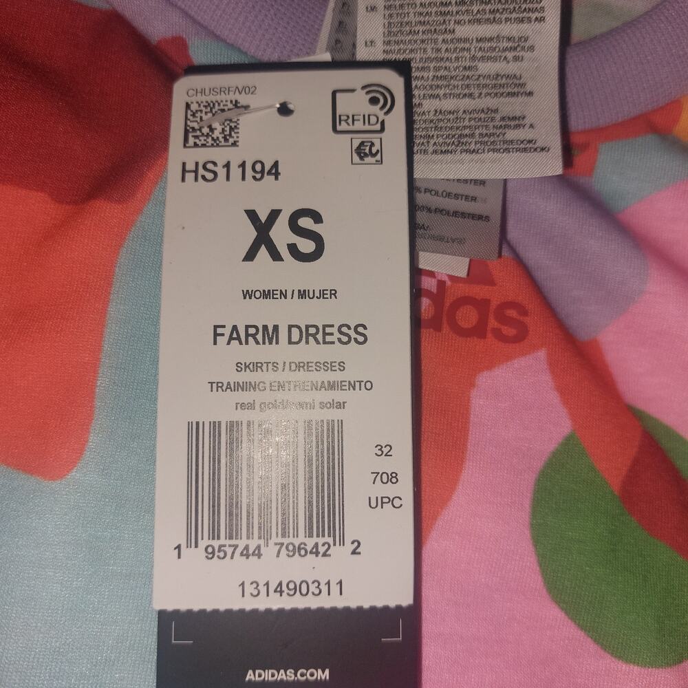 Adidas x Farm Rio Dress Training Midi Dress Gold/ Semi Solar red Love Island - Picture 3 of 14